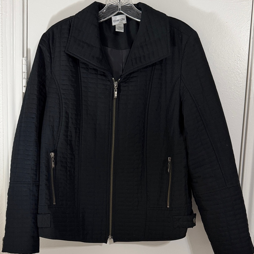 Chico's Black Textured Bomber Jacket Size 1